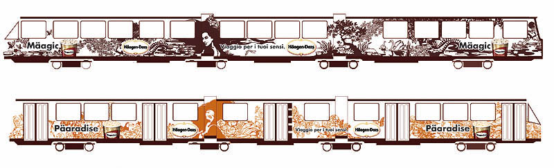LassalMedia, final illustrations (masks) for a global Häagen-Dazs campaign – Tram decoration in Italy