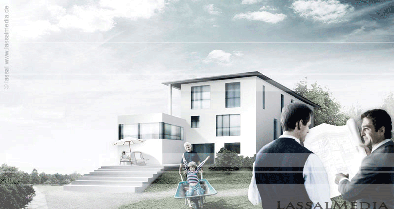 LassalMedia – photorealistic key visuals for a Commerzbank campaign (family house with architect)