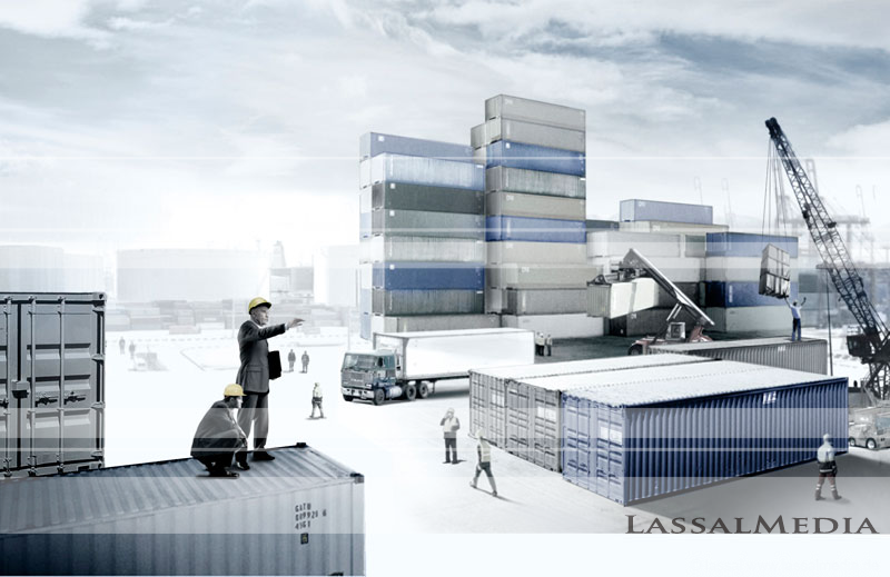 LassalMedia – photorealistic key visuals for a Commerzbank campaign (port with containers)