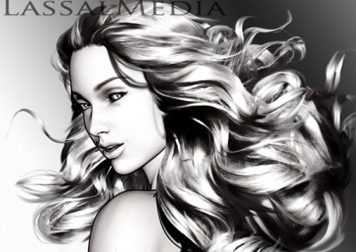 LassalMedia, animatic sample frames for a beauty / haircare pitch. Work-in-progress storyboard illustrations.