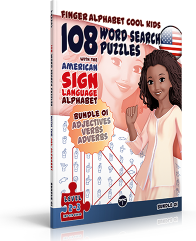 BUNDLE – 108 Word Search Puzzles with the American Sign Language Alphabet: Adjectives + Verbs + Adverbs